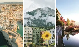 En weekendresa i Europa: en solig kuststad, en bergsby i molnen och en stad vid en flod.